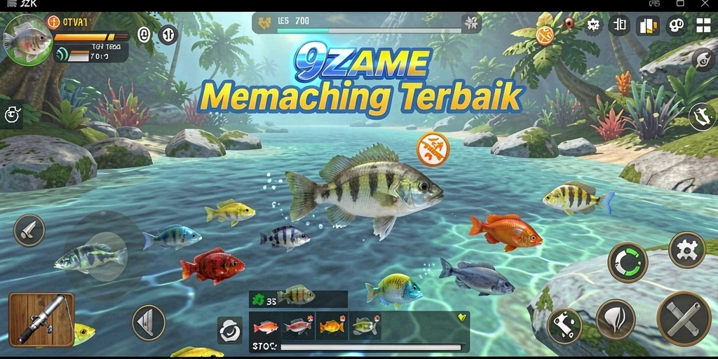 Screenshot gameplay 9ZK menampilkan pengalaman memancing yang seru.