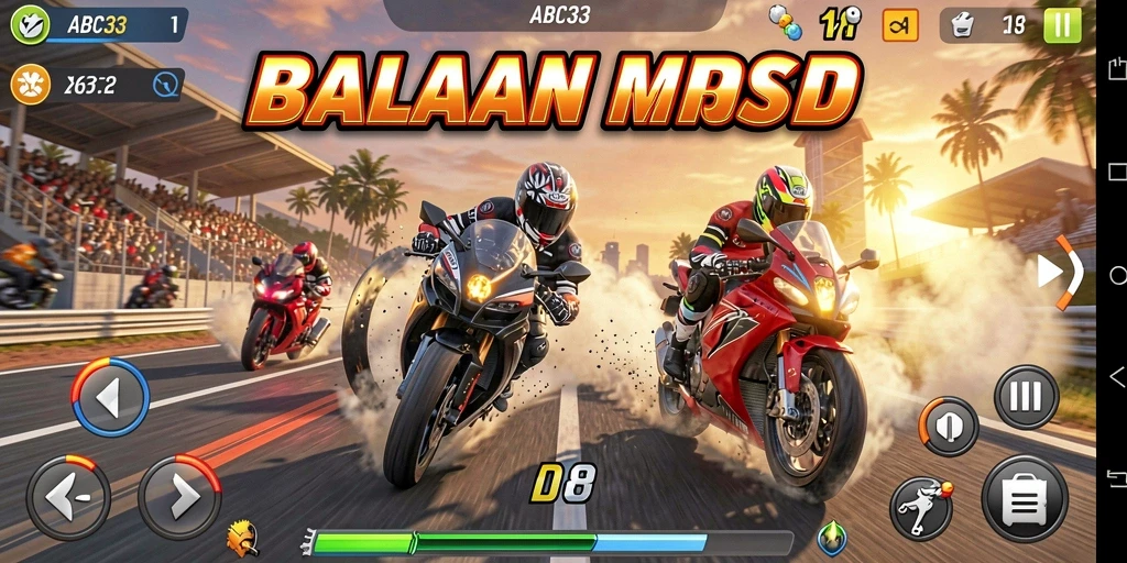 Screenshot dari gameplay seru dalam balapan motor ABC33.
