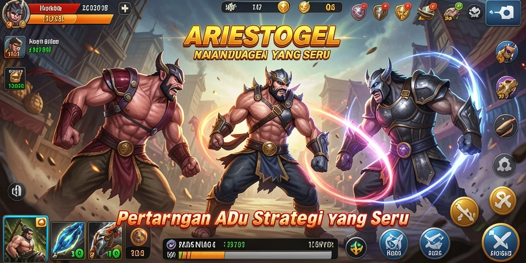 Screenshot menampilkan pertarungan seru di ARIESTOGEL dengan grafis menawan.