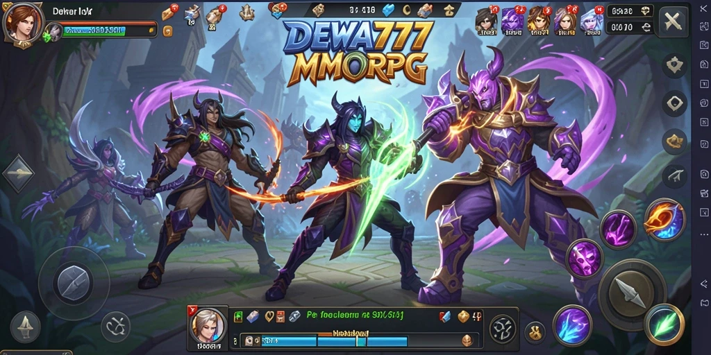 Screenshot DEWA777 menampilkan pertarungan epik antara karakter pemain dan monster.