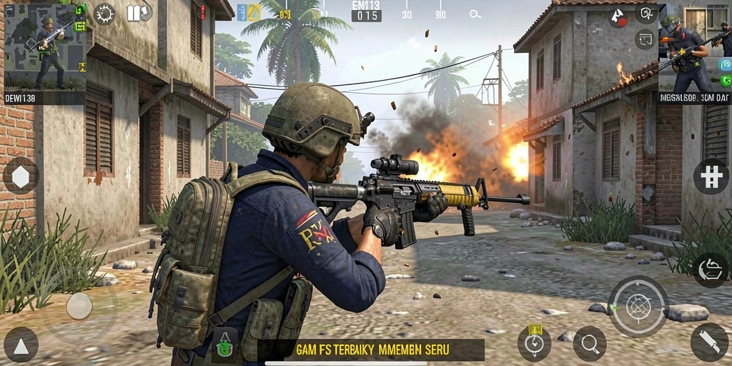 Tampilan gameplay menegangkan DEWI138 dengan aksi tembak-menembak yang seru.