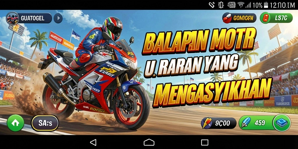 Gameplay balapan motor yang seru dan kompetitif.