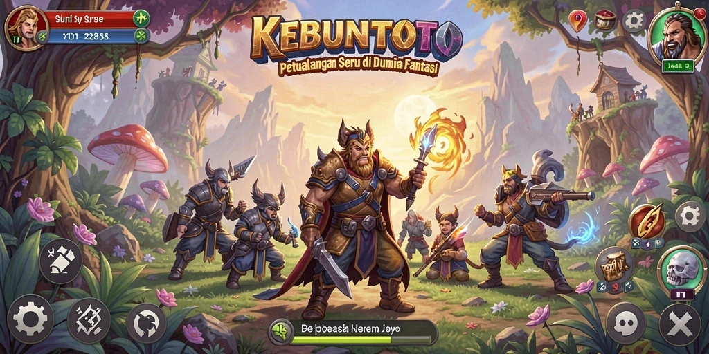 Tampilan gameplay KEBUNTOTO yang menampilkan petualangan seru di dunia fantasi.
