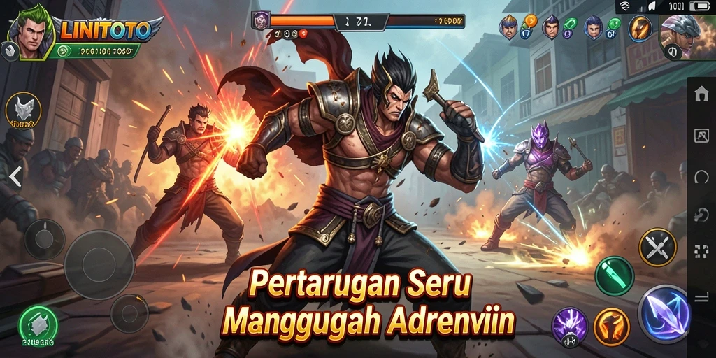 Tangkapan layar gameplay <strong>LINITOTO</strong> yang menampilkan pertarungan intens.