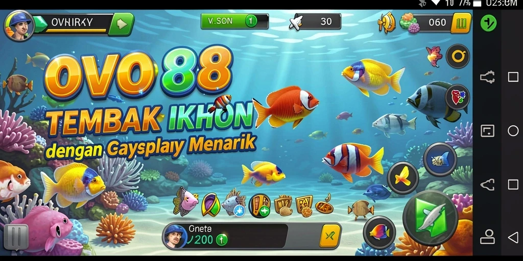 Tampilan gameplay seru dalam OVO88 saat menembak ikan.
