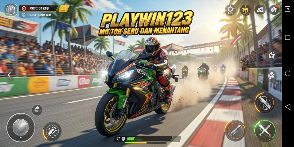 Screenshot menampilkan aksi balapan mendebarkan di PLAYWIN123.