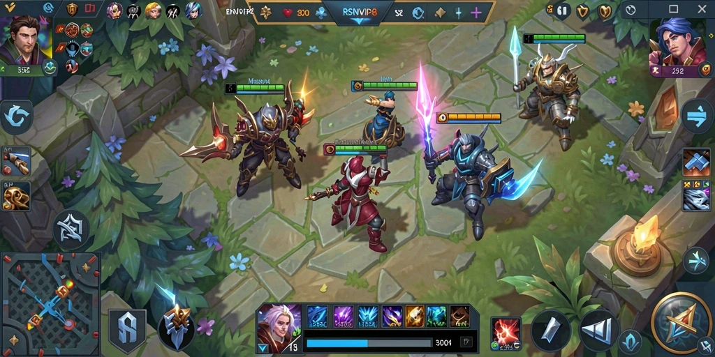 Tangkapan layar gameplay RSNVIP8 menampilkan aksi seru dalam pertempuran MOBA.