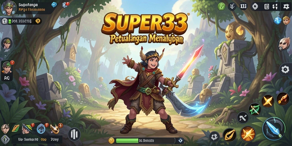 Screenshot gameplay SUPER33 menampilkan pertempuran epik dan eksplorasi dunia yang luas.