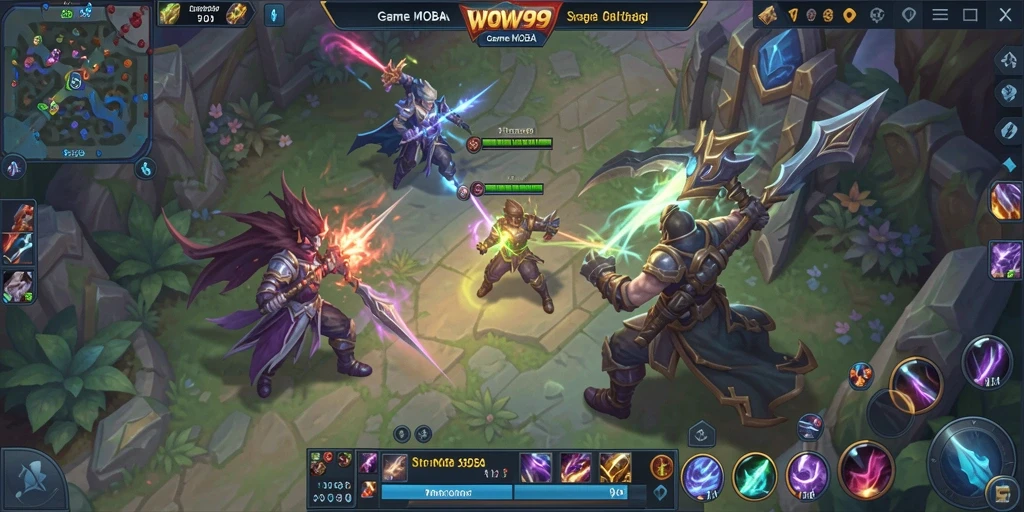 Tangkapan layar WOW99 menampilkan aksi seru dalam pertarungan MOBA.