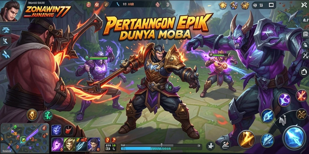 Tampilan dinamis karakter dalam aksi pertempuran MOBA.